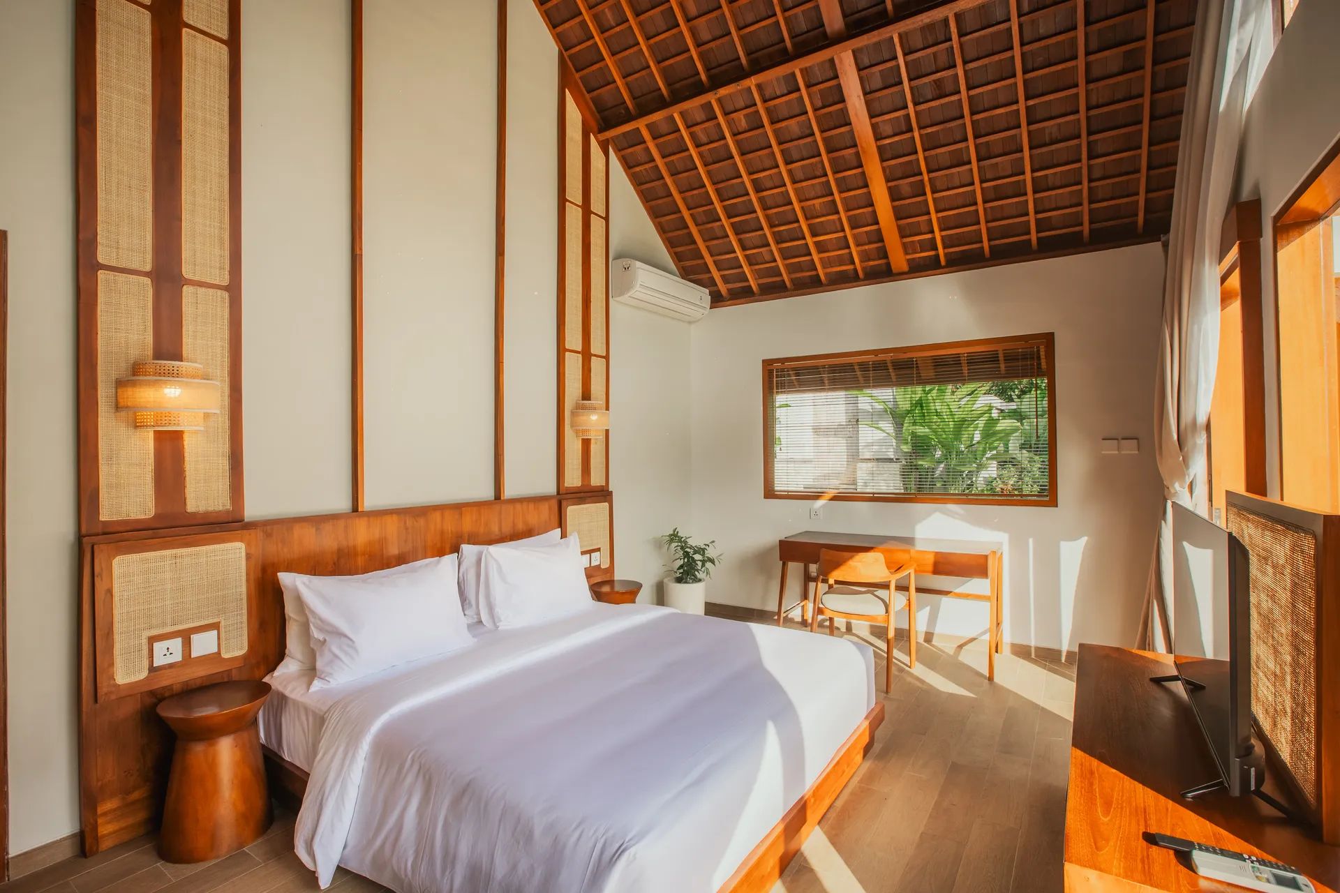 Bedroom with tall windows