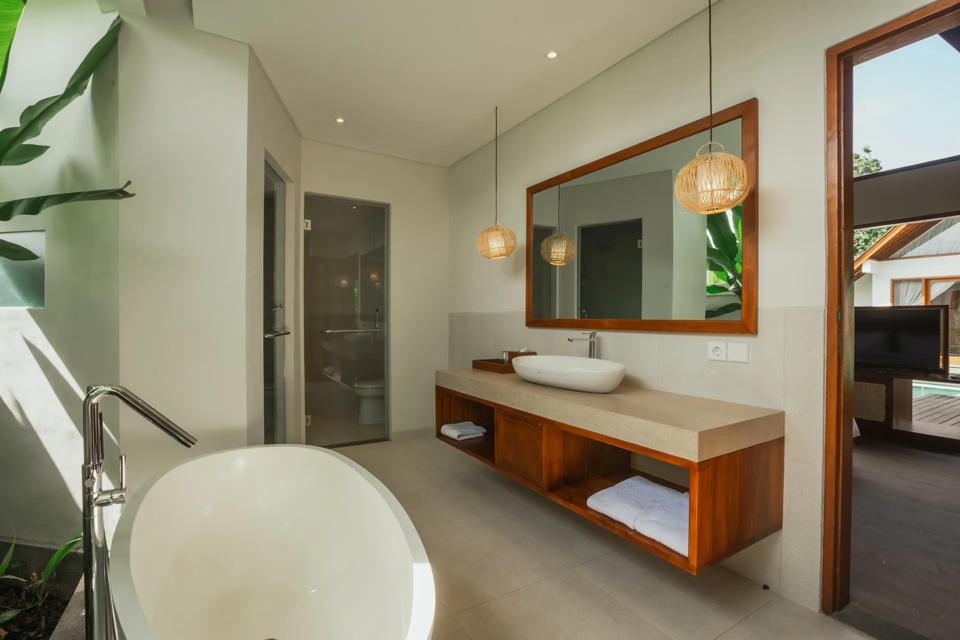 Bathroom vanity and shower