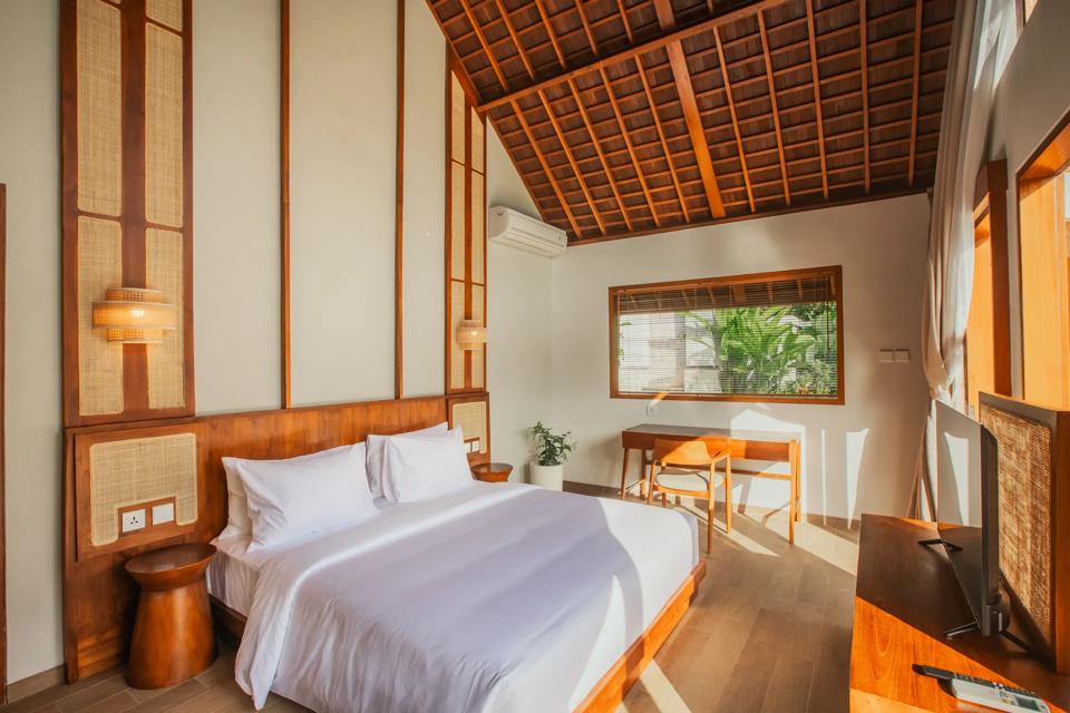 Bedroom with tall windows