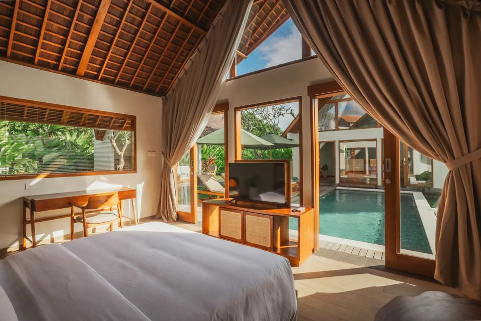 Bedroom looking out to the pool