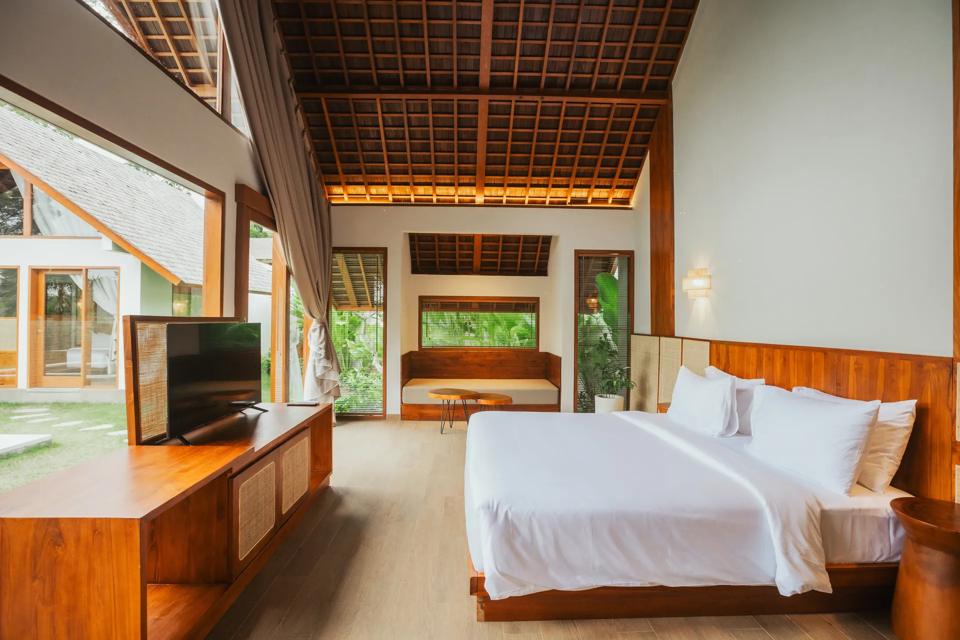 Bedroom with timber ceiling