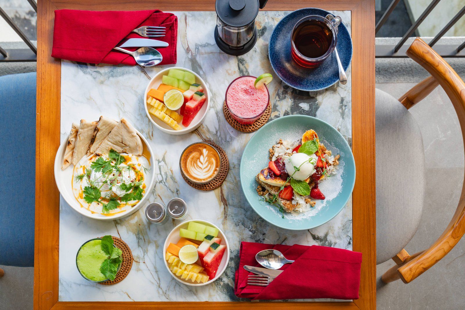 Breakfast spread from above